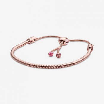 Pandora Moments Pink Peach Blossom Flower Snake Chain Slider Bracelet 588093NCCMX