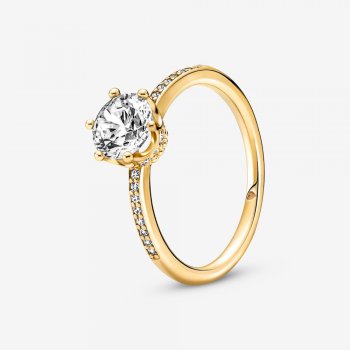 Clear Sparkling Crown Solitaire Ring Gold plated 168289C01