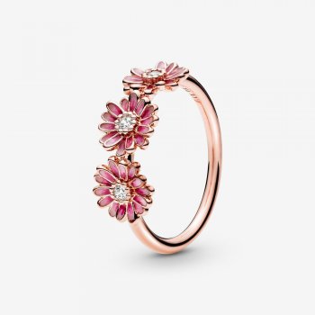 Pink Daisy Flower Trio Ring 188792C01