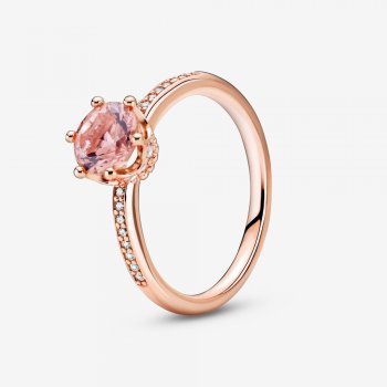 Pink Sparkling Crown Solitaire Ring 188289C01