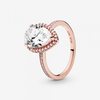Sparkling Teardrop Halo Ring Rose gold plated 186251CZ