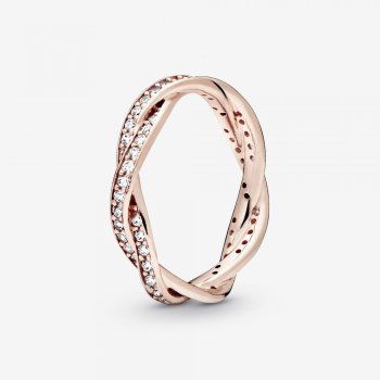 Sparkling Twisted Lines Ring Rose gold plated 180892CZ