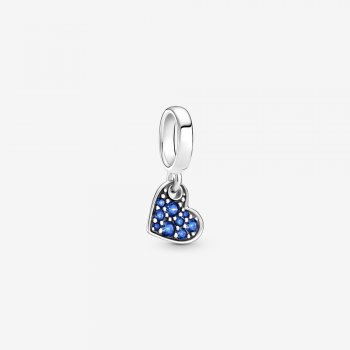 Stellar Blue Pave Tilted Heart Dangle Charm Sterling silver 799404C01