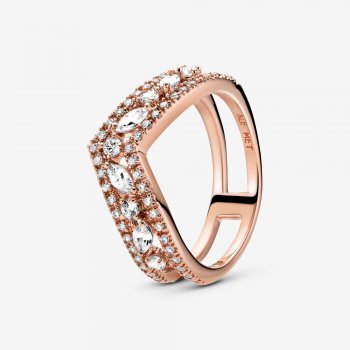 Sparkling Marquise Double Wishbone Ring Rose gold plated 189095C01