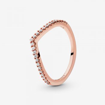 Sparkling Wishbone Ring Rose gold plated 186316CZ